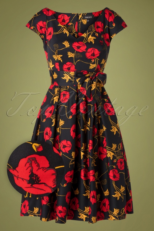 Timeless - Minal Floral Swing Dress Années 50 en Noir 2