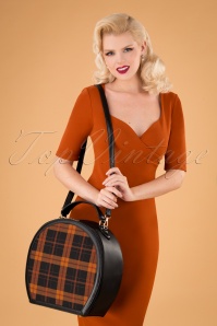 Collectif Clothing - 50s Alexandra Small Check Travel Bag in Black and Pumpkin 4
