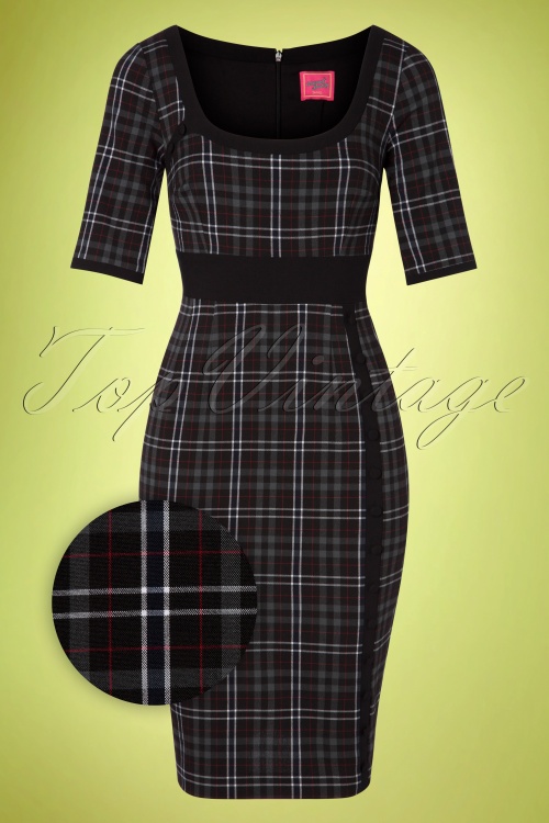 Glamour Bunny - 50s Emily Check Pencil Dress in Black and Grey 3