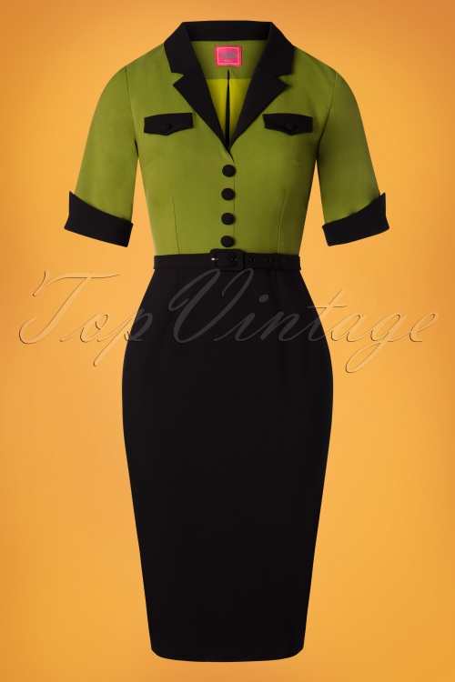 Glamour Bunny - 50s Jasmin Pencil Dress in Black and Green 3