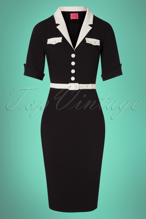 Glamour Bunny - 50s Jasmin Pencil Dress in Black and Ivory 3