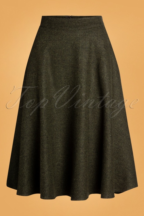 Banned Retro - 40s Shirley Swing Skirt in Herringbone Green