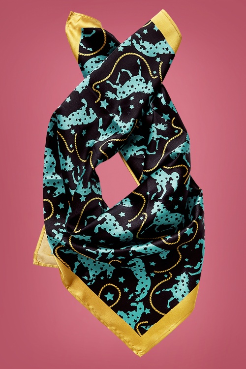 Louche - Horse Scarf Années 60 en Noir et Jaune