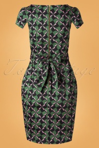 Closet London - 60s Feya Geometric Tulip Dress in Forest Green 3