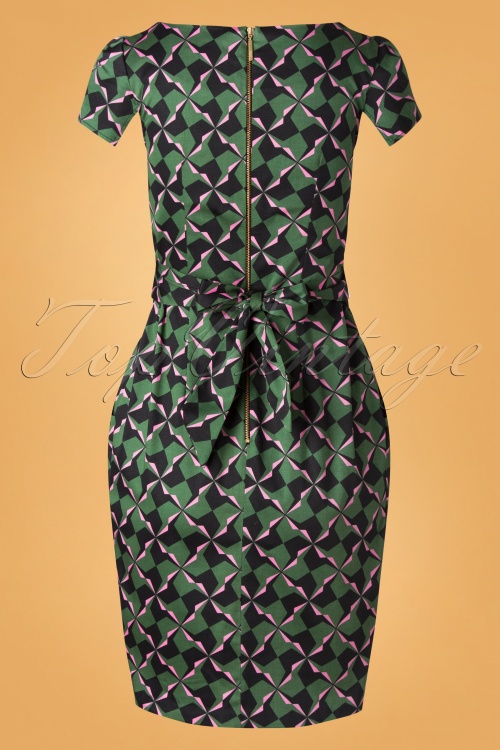 Closet London - 60s Feya Geometric Tulip Dress in Forest Green 3