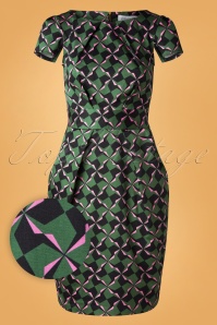 Closet London - 60s Feya Geometric Tulip Dress in Forest Green 2