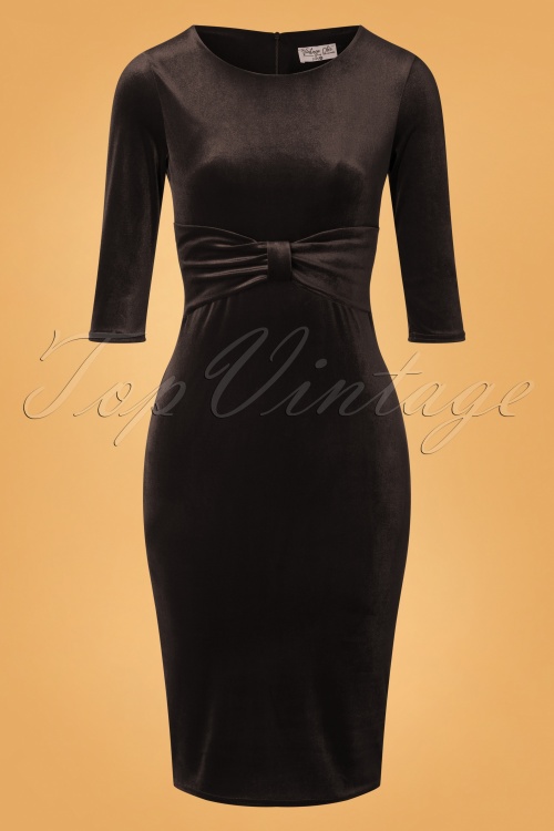 Vintage Chic for Topvintage - Vivian Bleistiftkleid aus schwarzem Samt 2