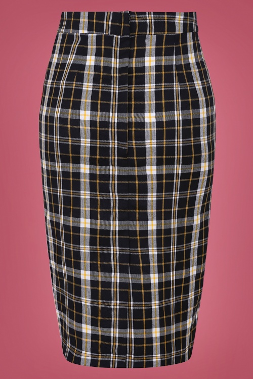 Collectif Clothing - Polly Geek Check Pencil Skirt Années 50 en Noir et Jaune 3