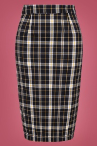 Collectif Clothing - Polly Geek Check Pencil Skirt Années 50 en Noir et Jaune