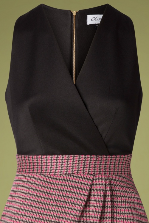 Closet London - Amara Hahnentritt-Kleid in Schwarz und Pink 4