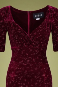 Collectif Clothing - Trixie Velvet Sparkle Pencil Dress Années 60 en Lie de Vin 3