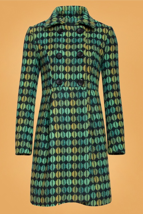 Smashed Lemon - Immy Print Coat Années 60 en Vert