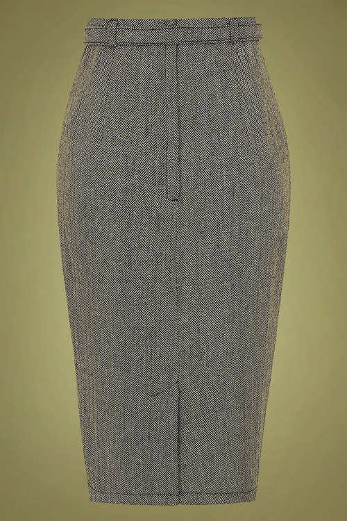 Collectif Clothing - Agatha Herringbone Pencil Skirt Années 50 en Noir et Blanc 3