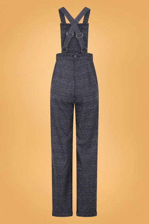 Collectif Clothing - 40s Brenda Librarian Check Dungarees in Charcoal 5