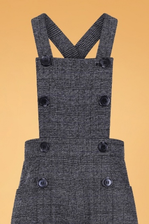 Collectif Clothing - 40s Brenda Librarian Check Dungarees in Charcoal 3