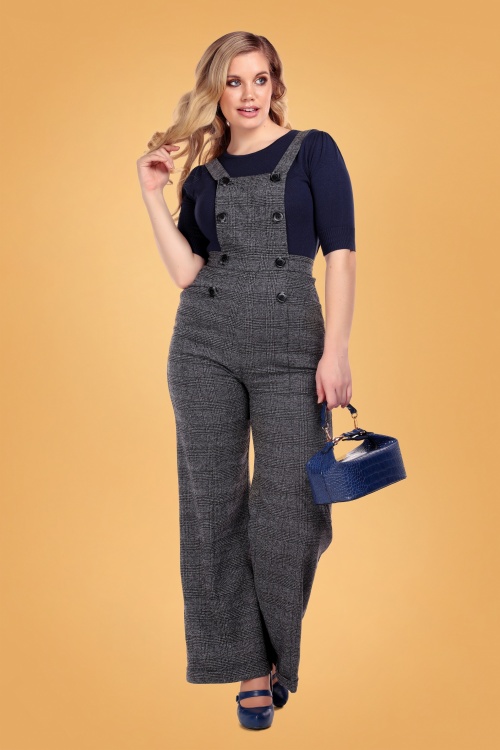 Collectif Clothing - Brenda Librarian Check Latzhose in Anthrazit 2