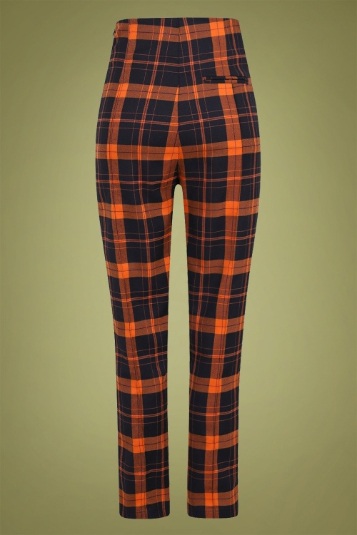 Collectif Clothing - Bonnie Pumpkin Check Trousers Années 50 en Noir et Orange 2