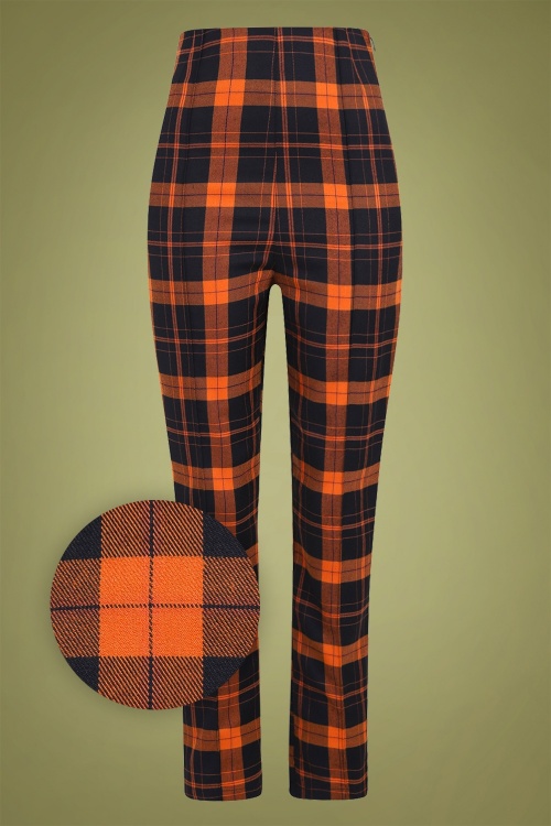 Collectif Clothing - 50s Bonnie Pumpkin Check Trousers in Black and Orange