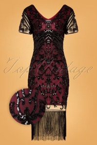 Unique Vintage - Troyes Flapper-jurk in rood en zwart 2