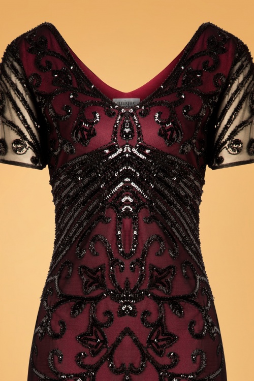 Unique Vintage - Troyes Flapper-jurk in rood en zwart 3