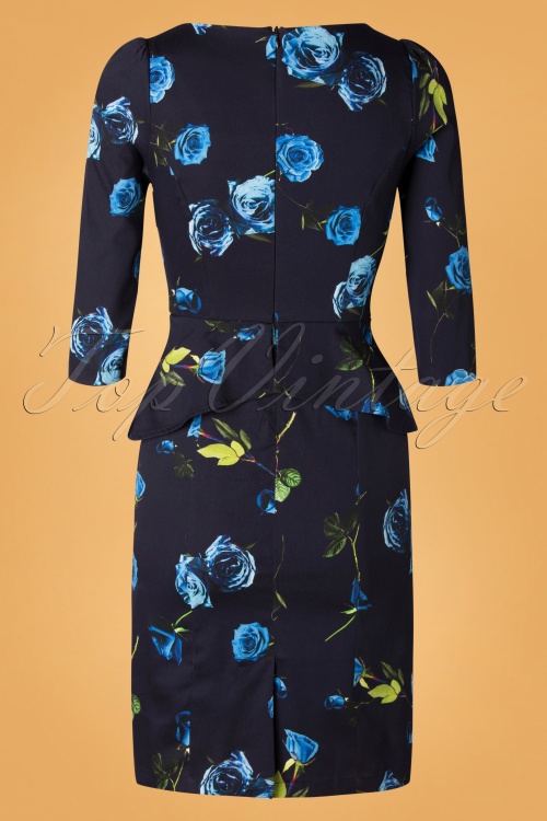 Hearts & Roses - Melody Wiggle Dress Années 50 en Bleu Marine 4
