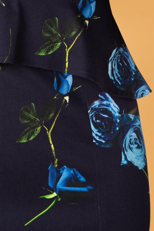 Hearts & Roses - Melody Wiggle Dress Années 50 en Bleu Marine 5