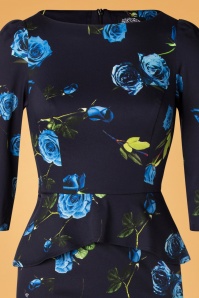 Hearts & Roses - 50s Melody Wiggle Dress in Navy 3