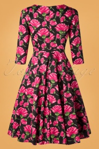 Hearts & Roses - 50s Ella English Rose Tea Dress in Black 5
