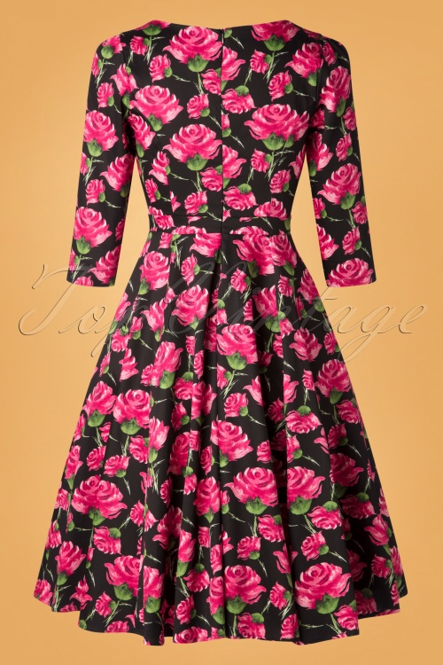 Hearts & Roses - Ella English Rose Tea Dress Années 50 en Noir 5