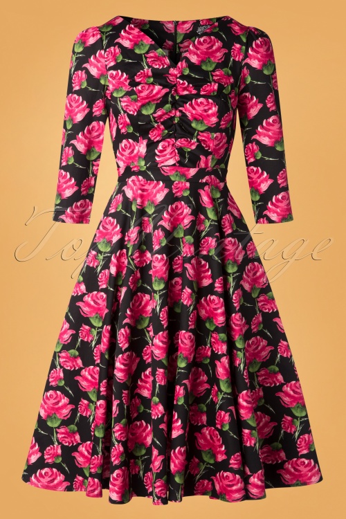 Hearts & Roses - 50s Ella English Rose Tea Dress in Black 2