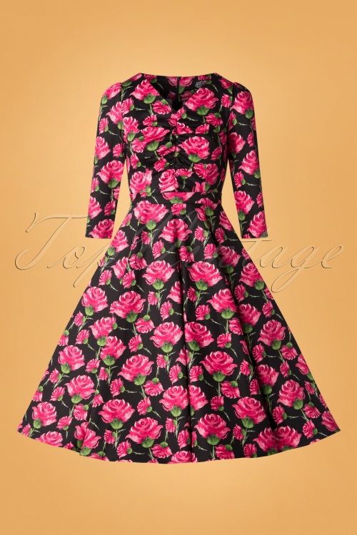 Hearts & Roses - 50s Ella English Rose Tea Dress in Black 3