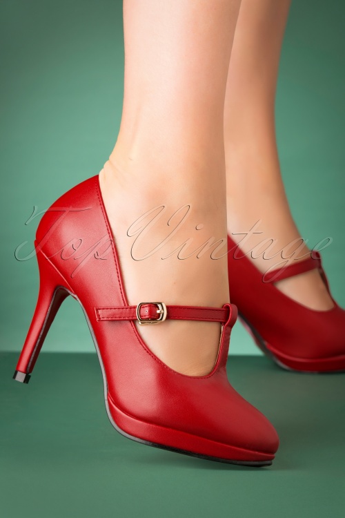 Lulu Hun - 50s Carrie T-Strap Pumps in Red