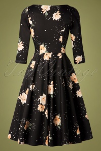 Hearts & Roses - 50s Abigail Floral Tea Dress in Black and Peach 5