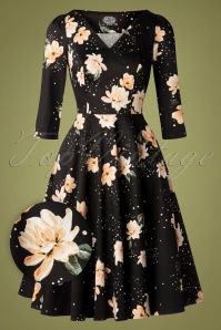 Hearts & Roses - 50s Abigail Floral Tea Dress in Black and Peach 2