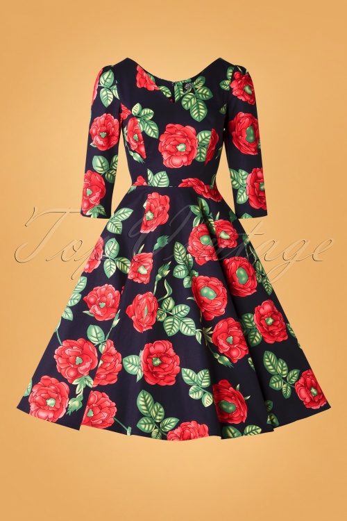 Hearts & Roses - Lilian Rose Swing Dress Années 50 en Bleu Marine 3