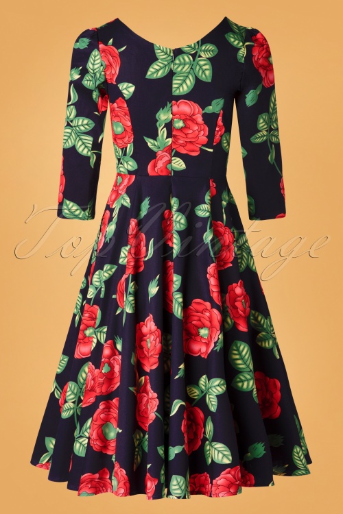 Hearts & Roses - Lilian Rose Swing Dress Années 50 en Bleu Marine 5