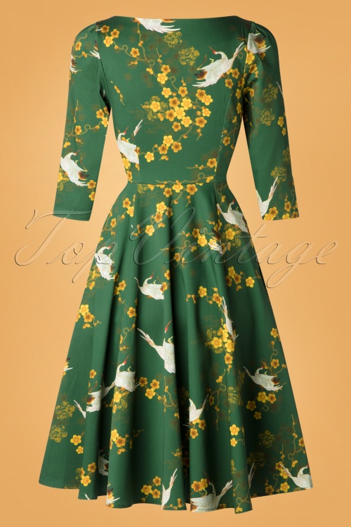 Hearts & Roses - 50s Bibi Blossom Swing Dress in Green 5