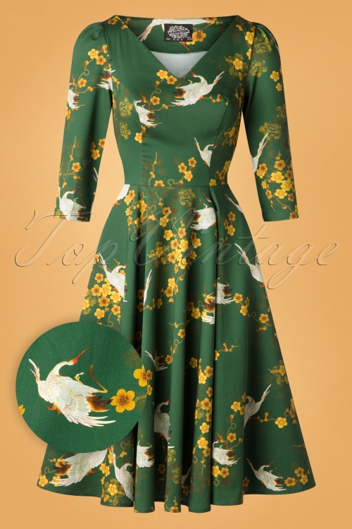 Hearts & Roses - 50s Bibi Blossom Swing Dress in Green