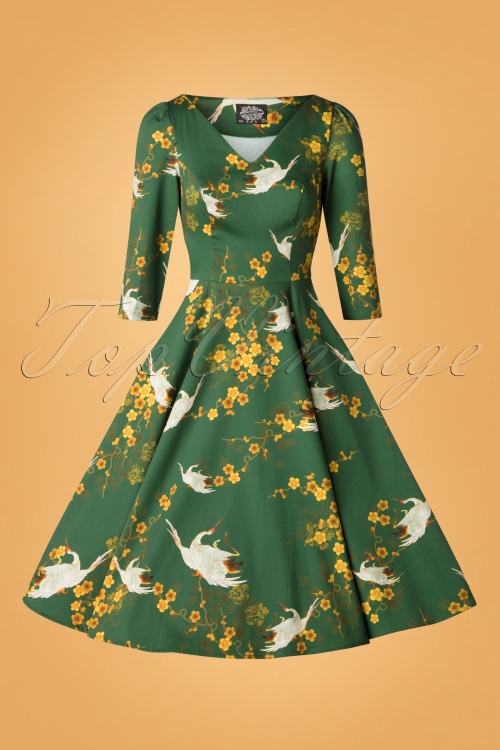 Hearts & Roses - 50s Bibi Blossom Swing Dress in Green 3
