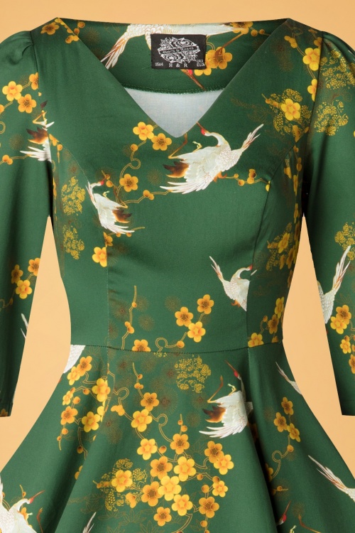 Hearts & Roses - 50s Bibi Blossom Swing Dress in Green 4