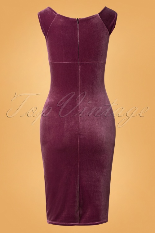 Vintage Chic for Topvintage - Lynn Velvet Pencil Dress Années 50 en Rose Poudré 3
