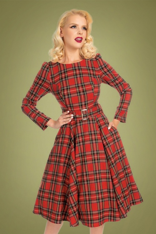 Hearts & Roses - 50s Highland Swing Dress in Red Tartan  3