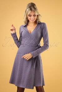 Circus - 60s Dot Wrap Dress in Stone Blue
