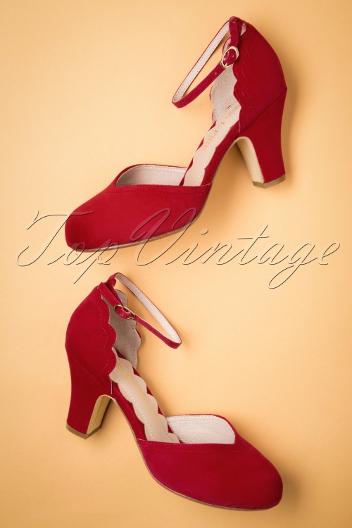 Miss L-Fire - 50s Layla Suede Sweetheart Pumps in Ruby Red 2