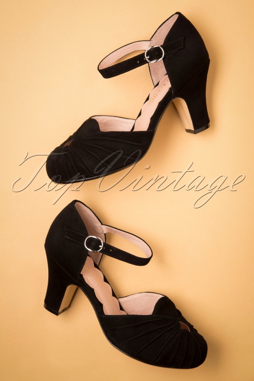Miss L-Fire - 40s Amber Suede Mary Jane Pumps in Black