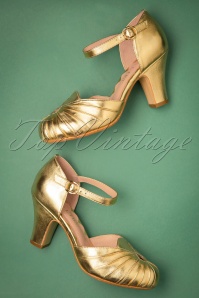 Miss L-Fire - 40s Amber Leather Mary Jane Pumps in Gold 2