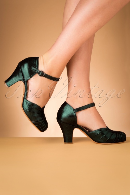 Miss L-Fire - Amber Mary Jane pumps in sprankelend groenblauw 4