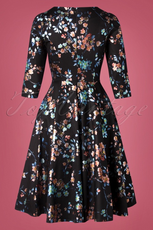 Hearts & Roses - 50s Leila Rose Metallic Swing Dress in Black 5