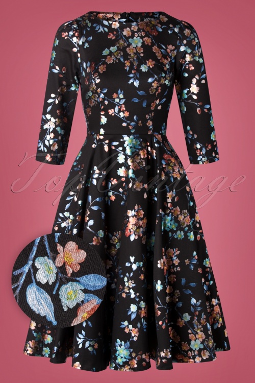 Hearts & Roses - 50s Leila Rose Metallic Swing Dress in Black 2