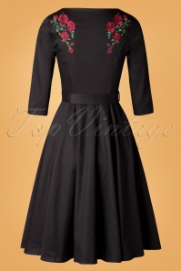 Hearts & Roses - 50s Highland Roses Swing Dress in Black 7
